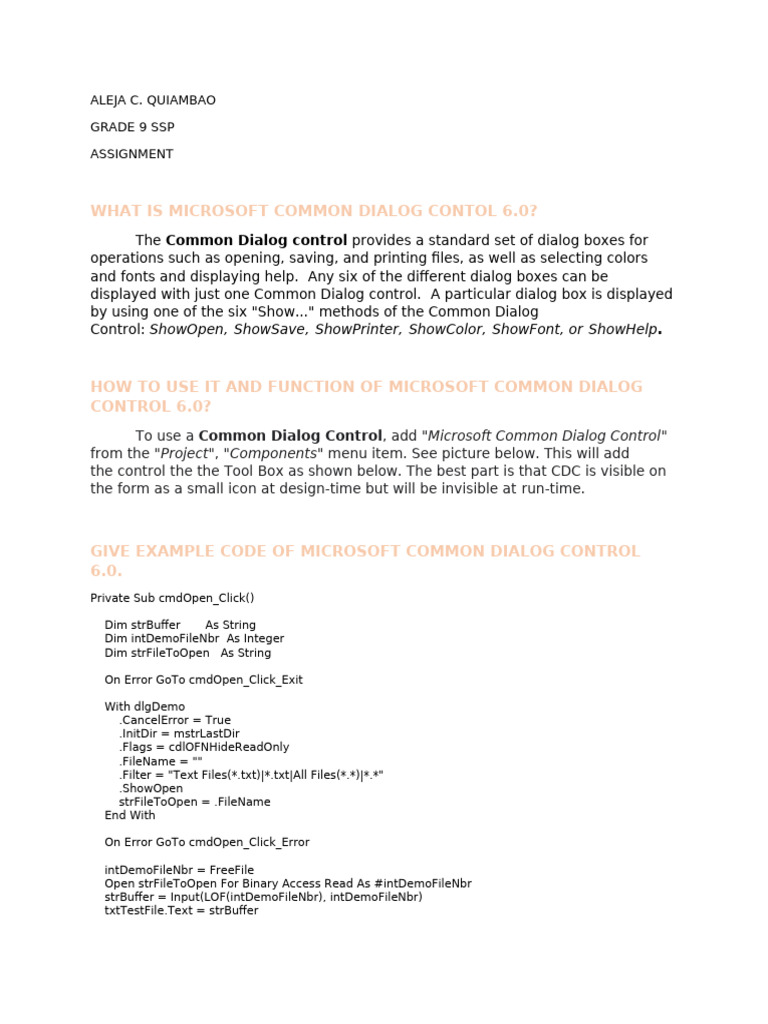 Microsoft Common Dialog Control 6.0 Guide | PDF