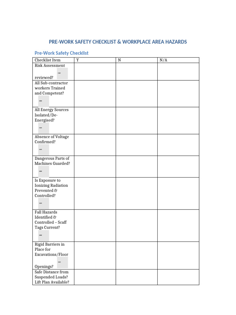 Pre-Work Safety Checklist Overview | PDF