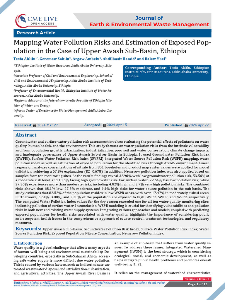 Water Pollution Risks in Upper Awash Basin | PDF | Water Quality ...