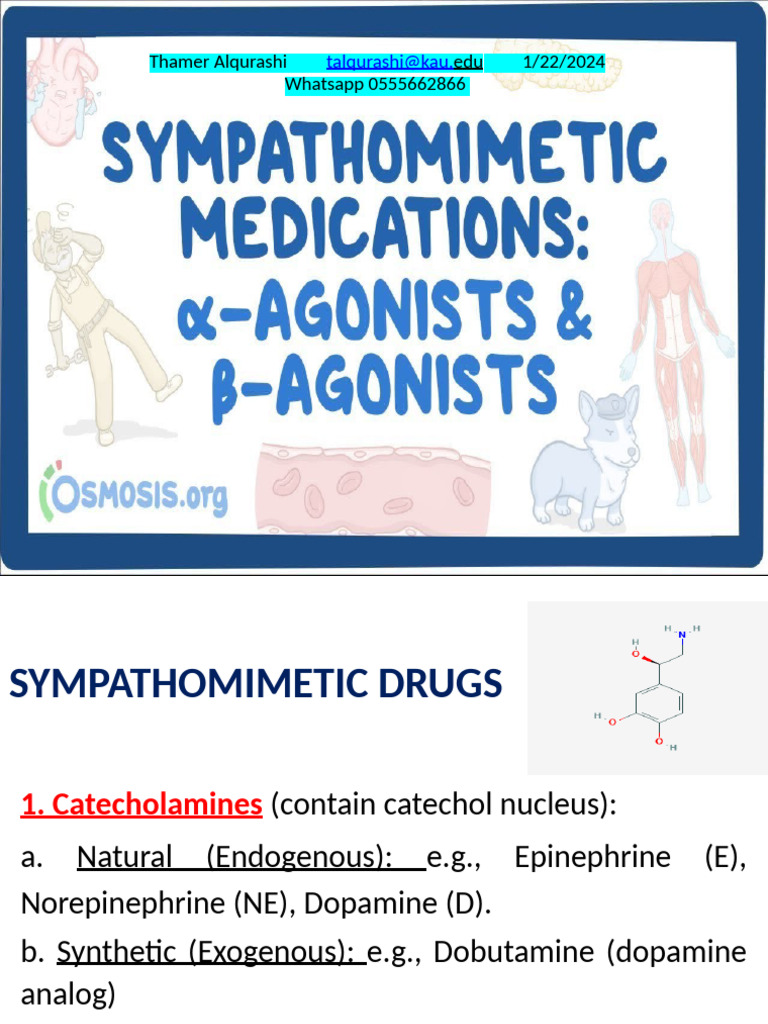 Overview of Sympathomimetic Drugs | PDF | Norepinephrine | Vasodilation
