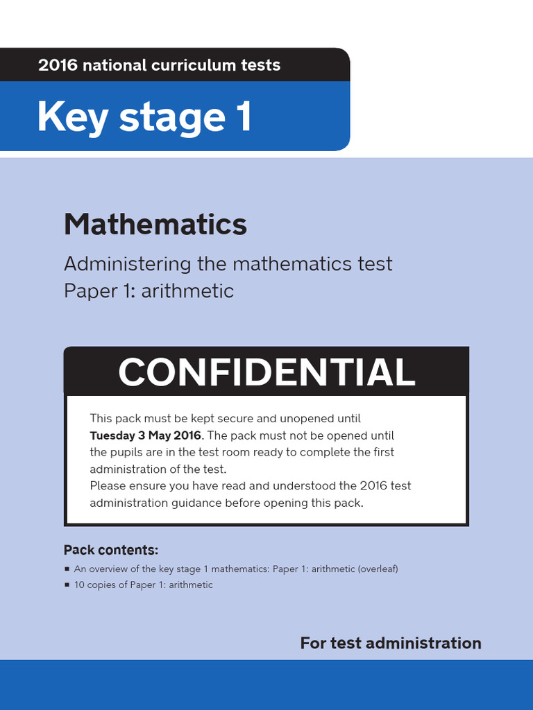 2016 Key Stage 1 Year 2 - Mathematics Administering Paper 1 Arithmetic ...