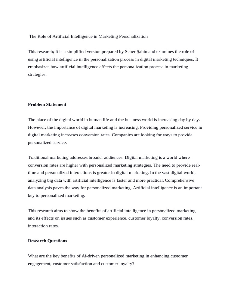 The Role of Artificial Intelligence in Marketing Personalization | PDF ...