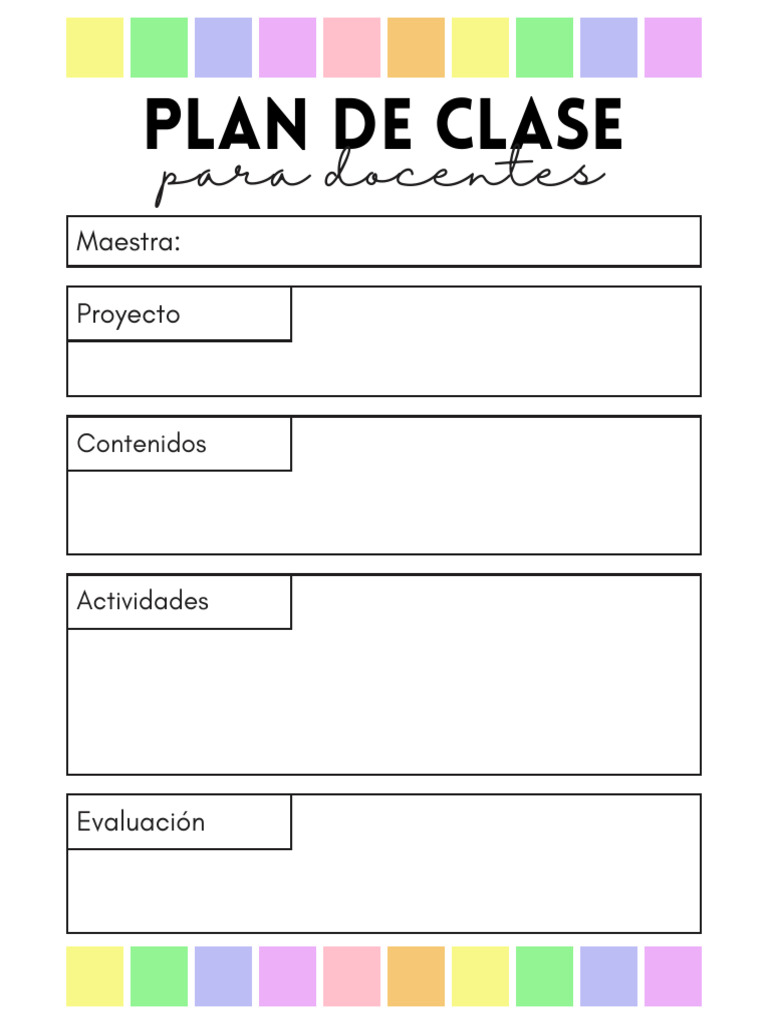 Plan de Clase Escolar Llamativo Colorido PDF | PDF