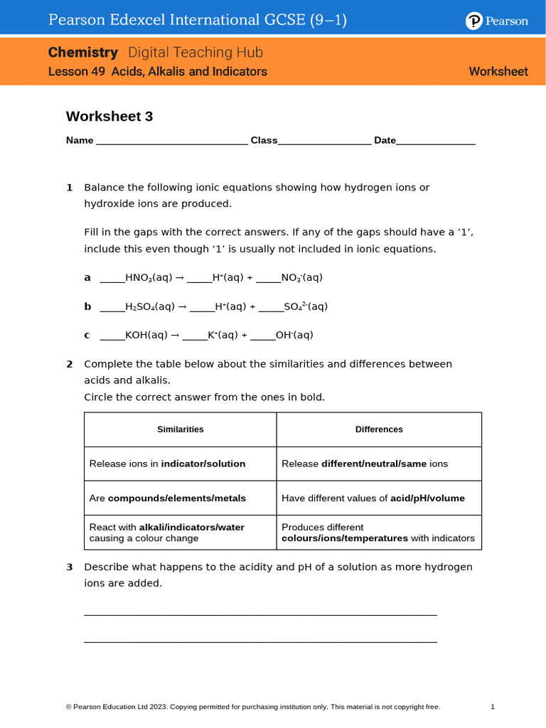 IG - Chemistry - Lesson 49 - Worksheet3 | PDF