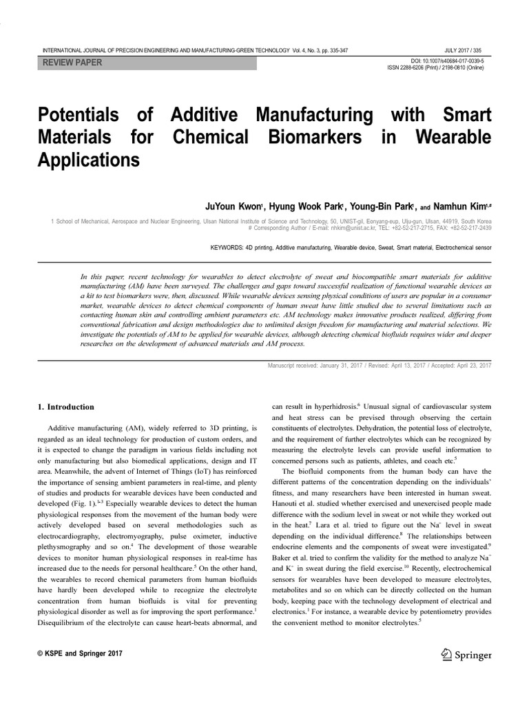 Potentials of Additive Manufacturing With Smart | PDF | Wearable ...