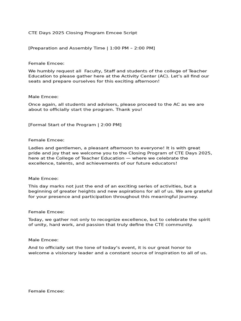 CTE Days 2025 Closing Program Script | PDF