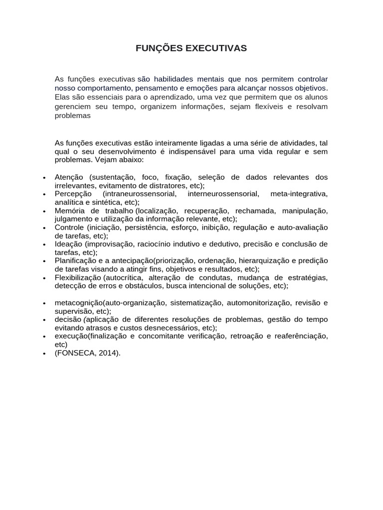 FUNÇÕES EXECUTIVAS | PDF