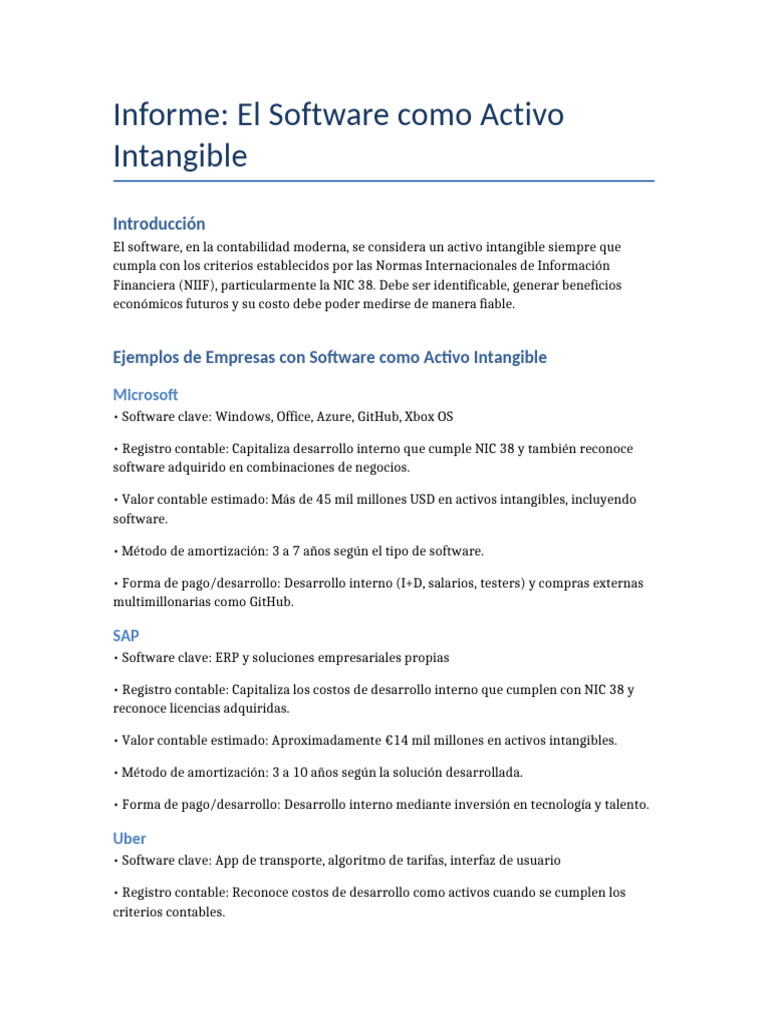 Informe Software Activo Intangible | PDF | Activo intangible | Contabilidad