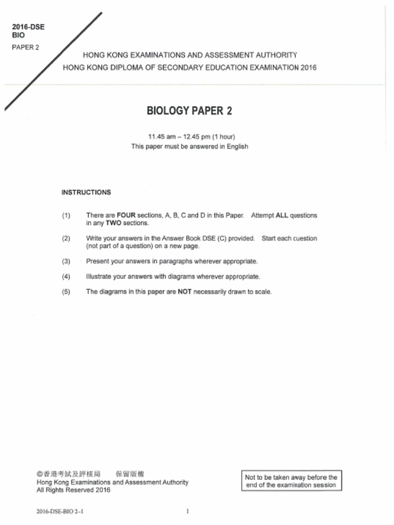 2016 DSE BIO Paper 2 | PDF