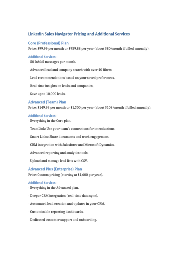 LinkedIn Sales Navigator Pricing Plans | PDF