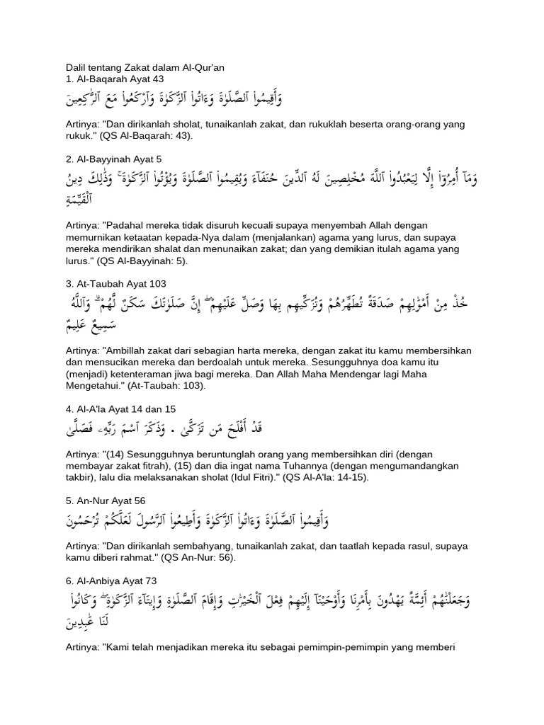 Dalil Tentang Zakat Dalam Al | PDF