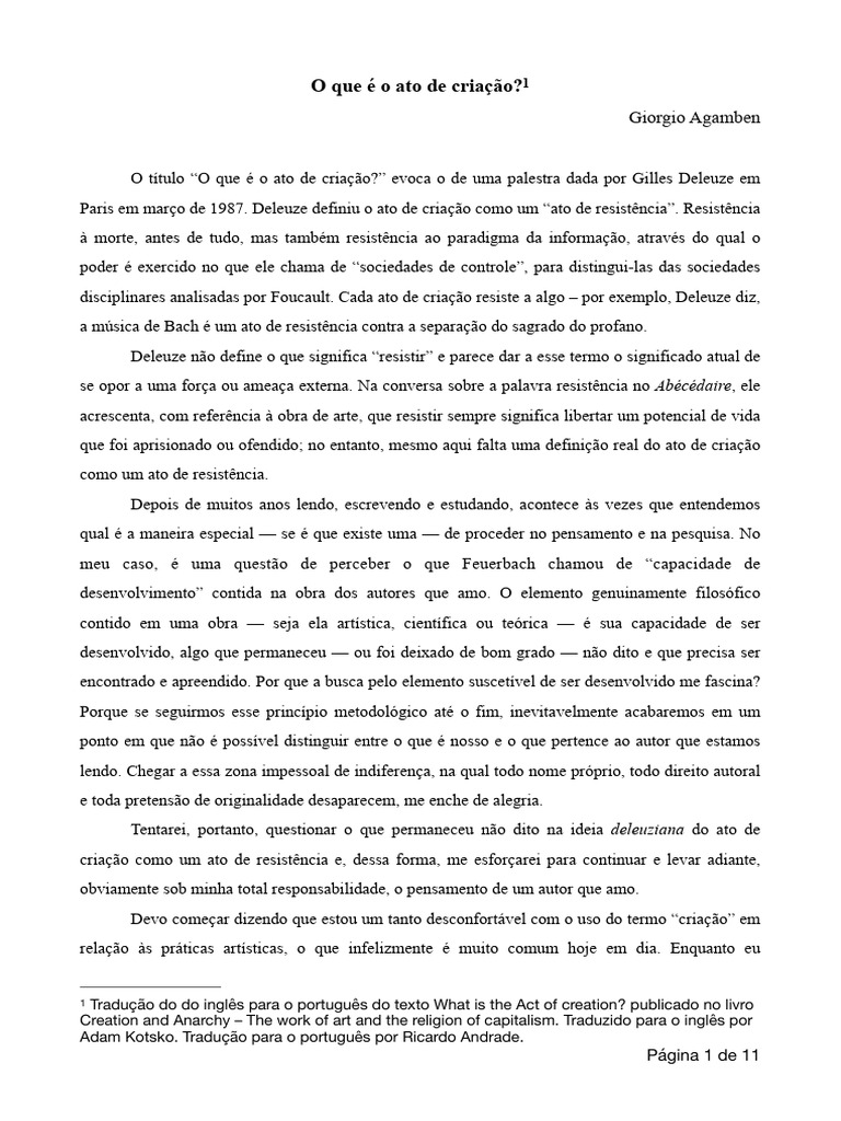 Ato de Criação como Resistência | PDF | Aristóteles | Pensamento