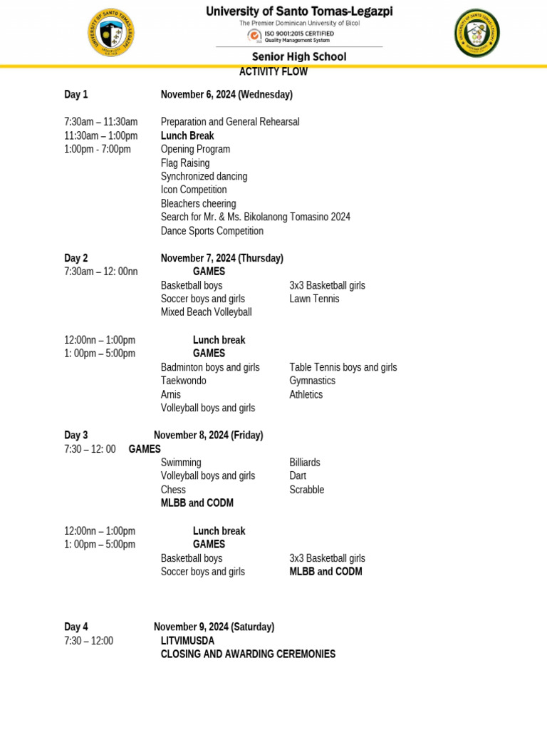 Final Activity Flow Aquilympics 2024 | PDF | Sports