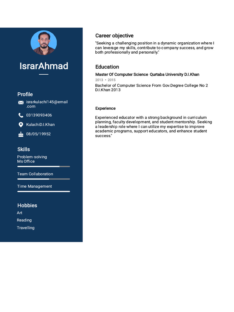 Israr Ahmad: Educator & Computer Scientist | PDF