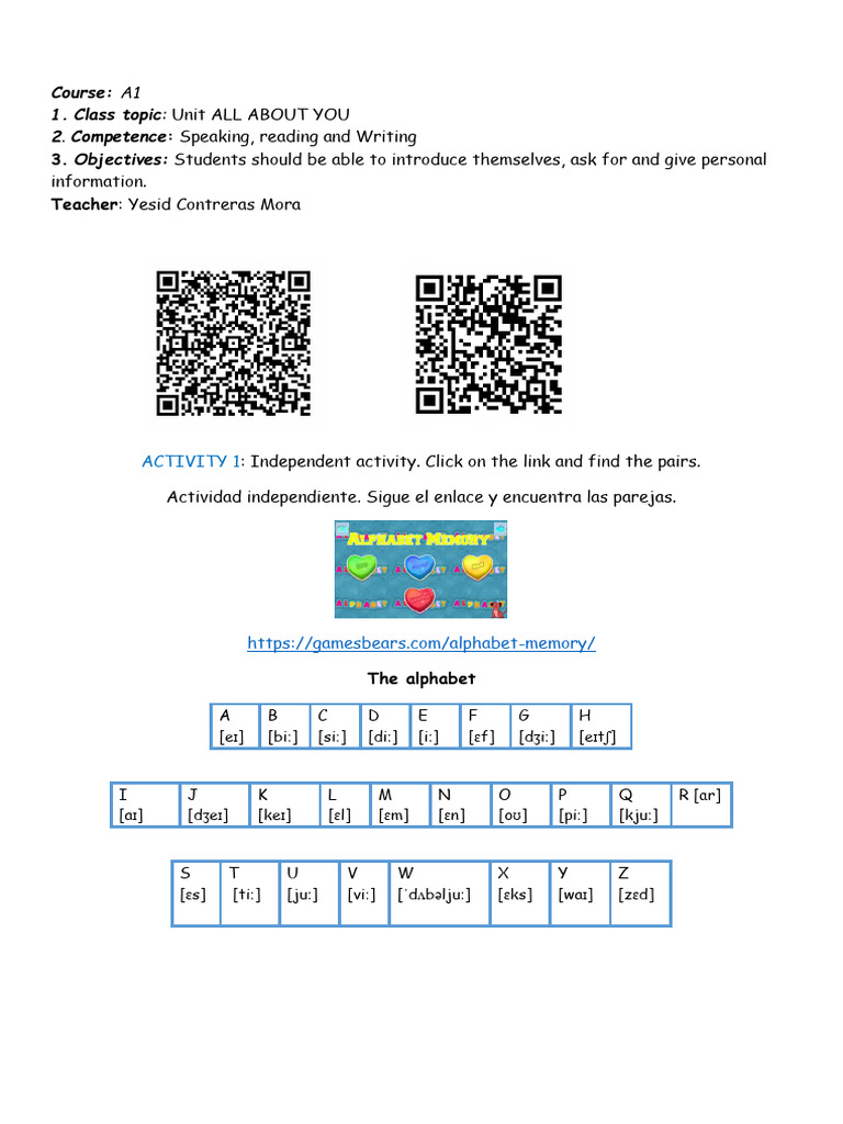 Unit 1 All About You Alphabet and To Be | PDF