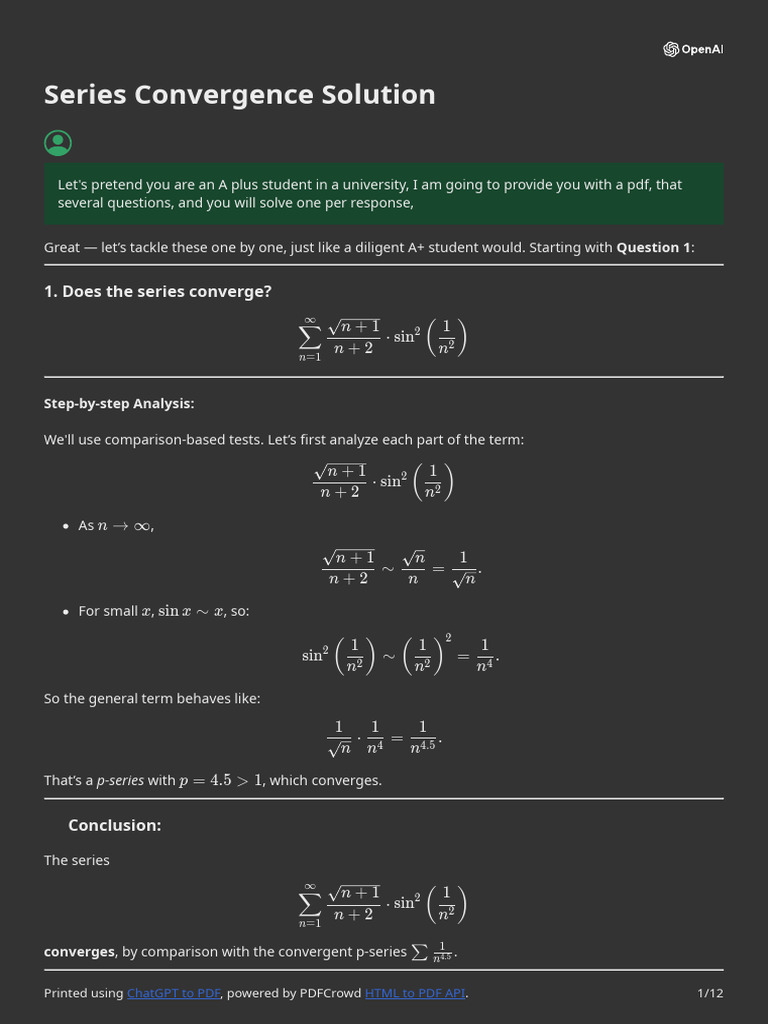 Series Convergence Analysis and Tests | PDF | Mathematical Analysis ...