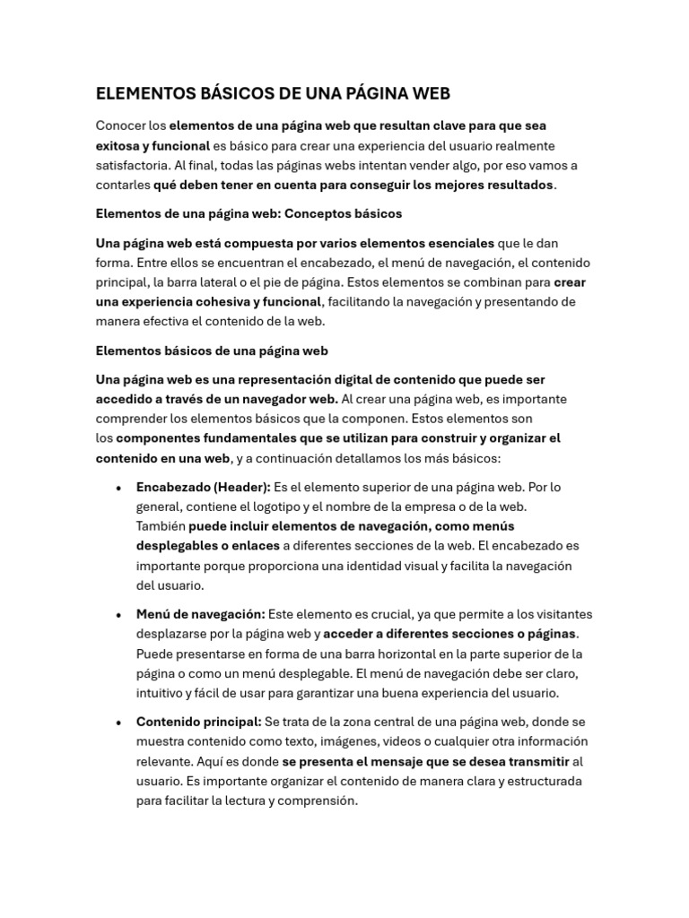 Elementos Clave de una Página Web | PDF | Red mundial | Internet y web