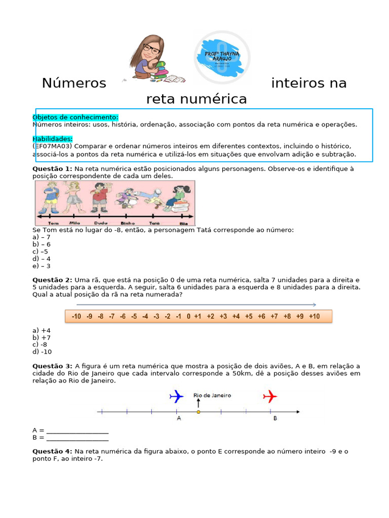 Números Inteiros Na Reta Numérica | PDF | Números | Linha (Geometria)