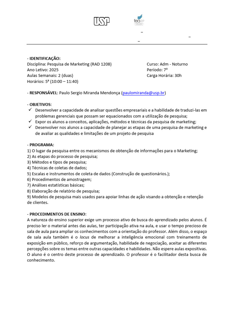 Pesquisa de Marketing na USP FEA-RP | PDF | Pesquisa de marketing