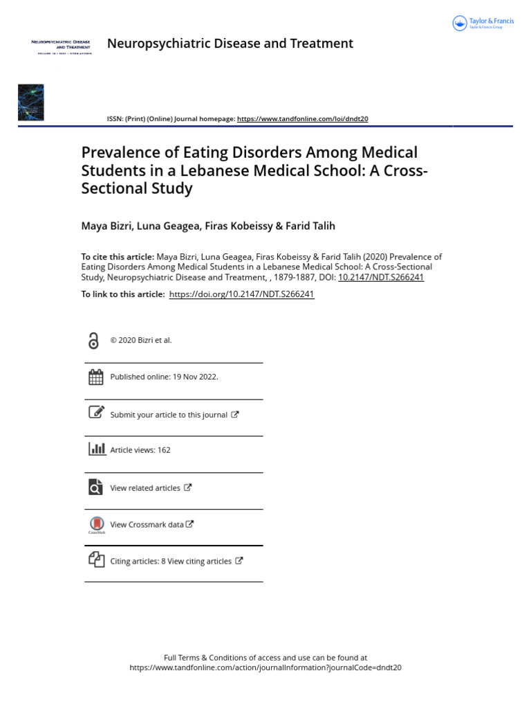 Prevalence of Eating Disorders Among Medical Students in A Lebanese ...