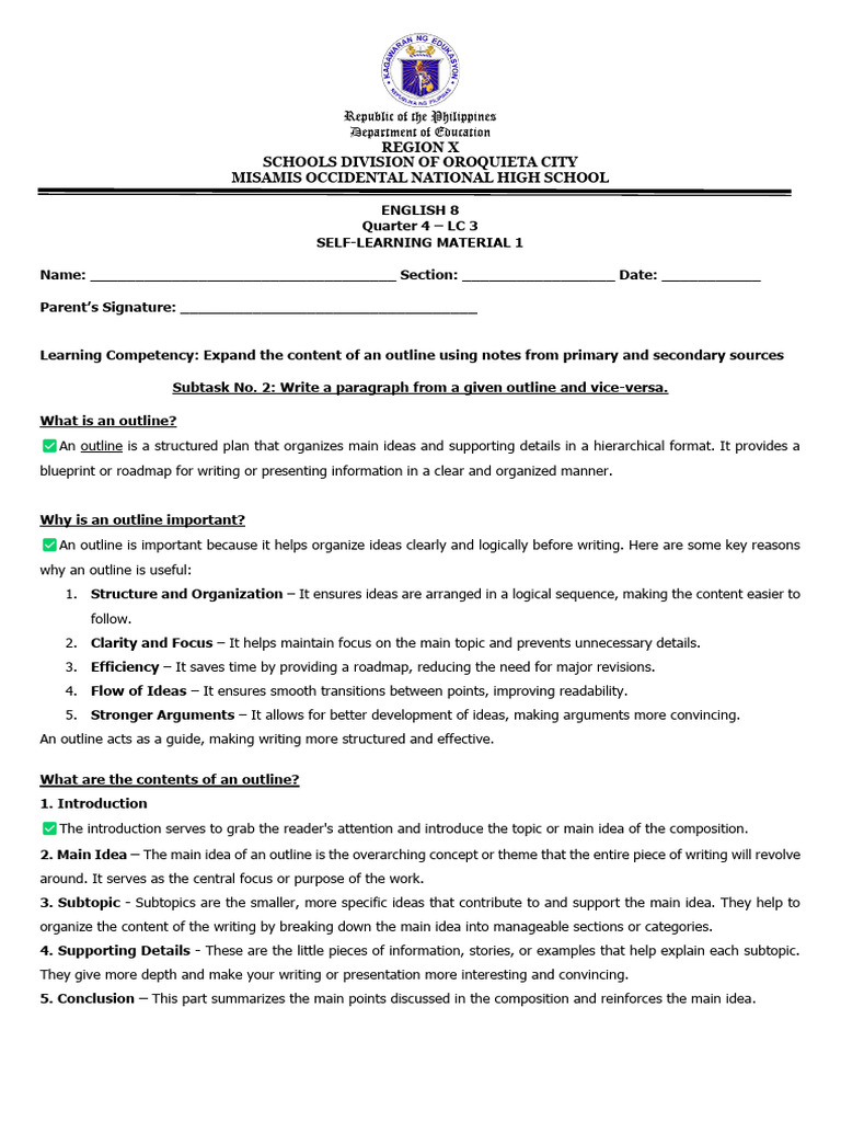 SLM Expanding The Content of An Outline | PDF | Human Communication