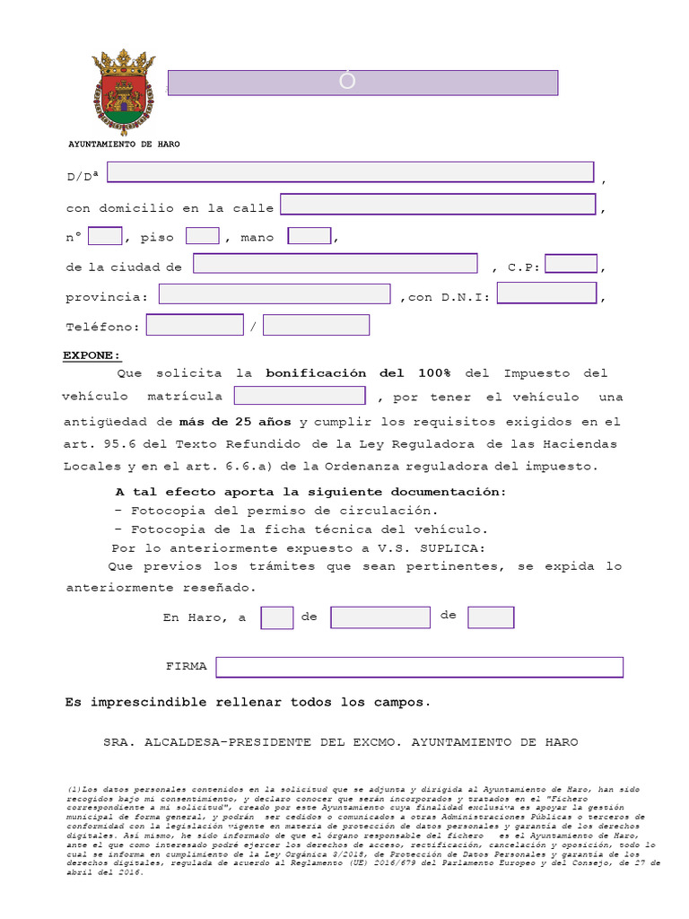 Solicitud Bonificación 100% IVTM | PDF | Gobierno | Justicia