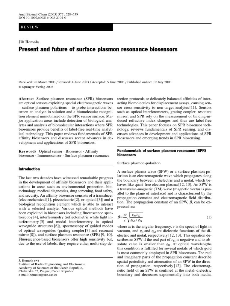 Present and Future of Surface Plasmon Resonance | PDF | Surface Plasmon ...