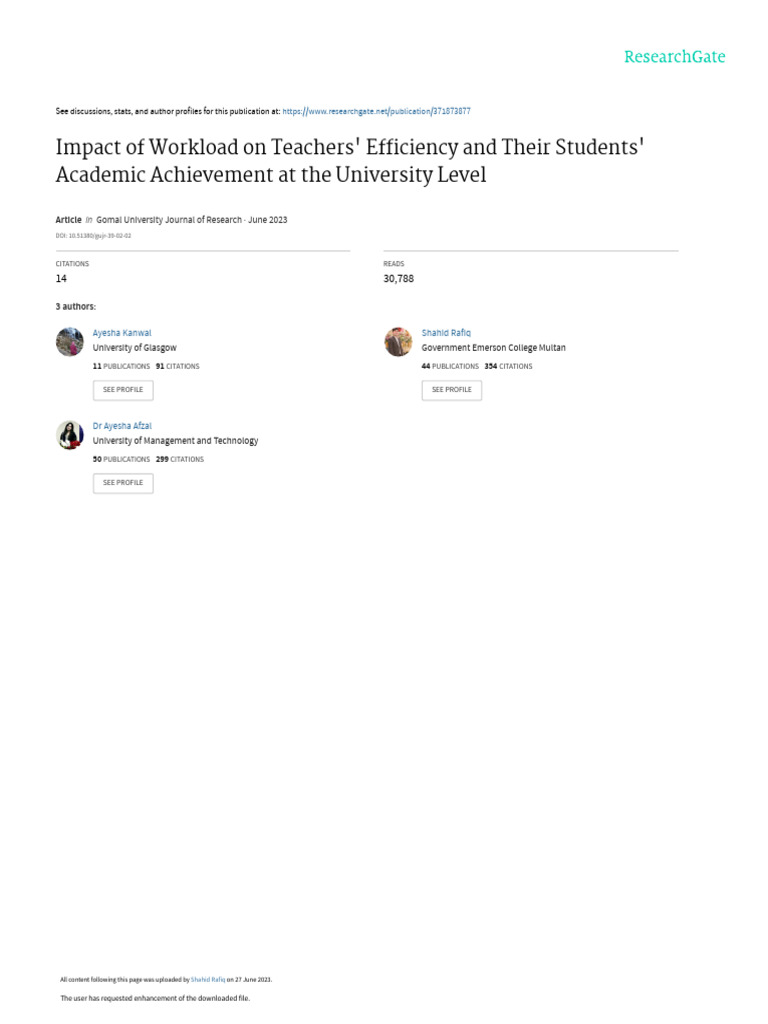Workload Effects on Teacher Efficiency | PDF | Teachers | Occupational ...