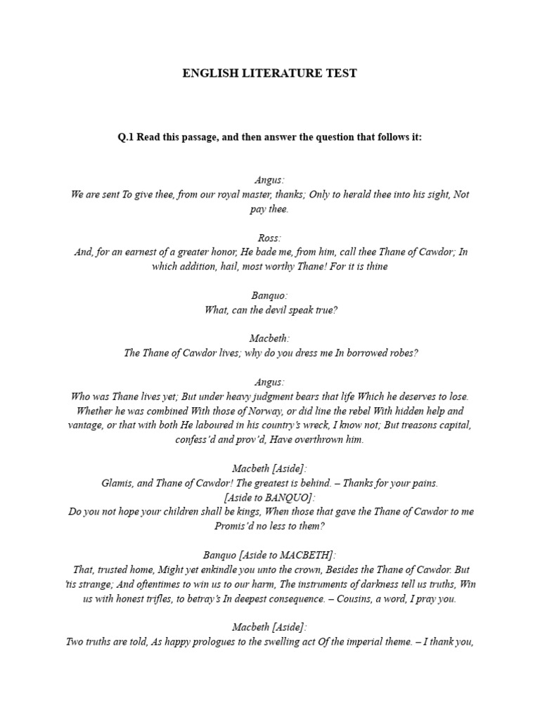 English Literature Test 2 | PDF | Macbeth | Shakespearean Tragedies
