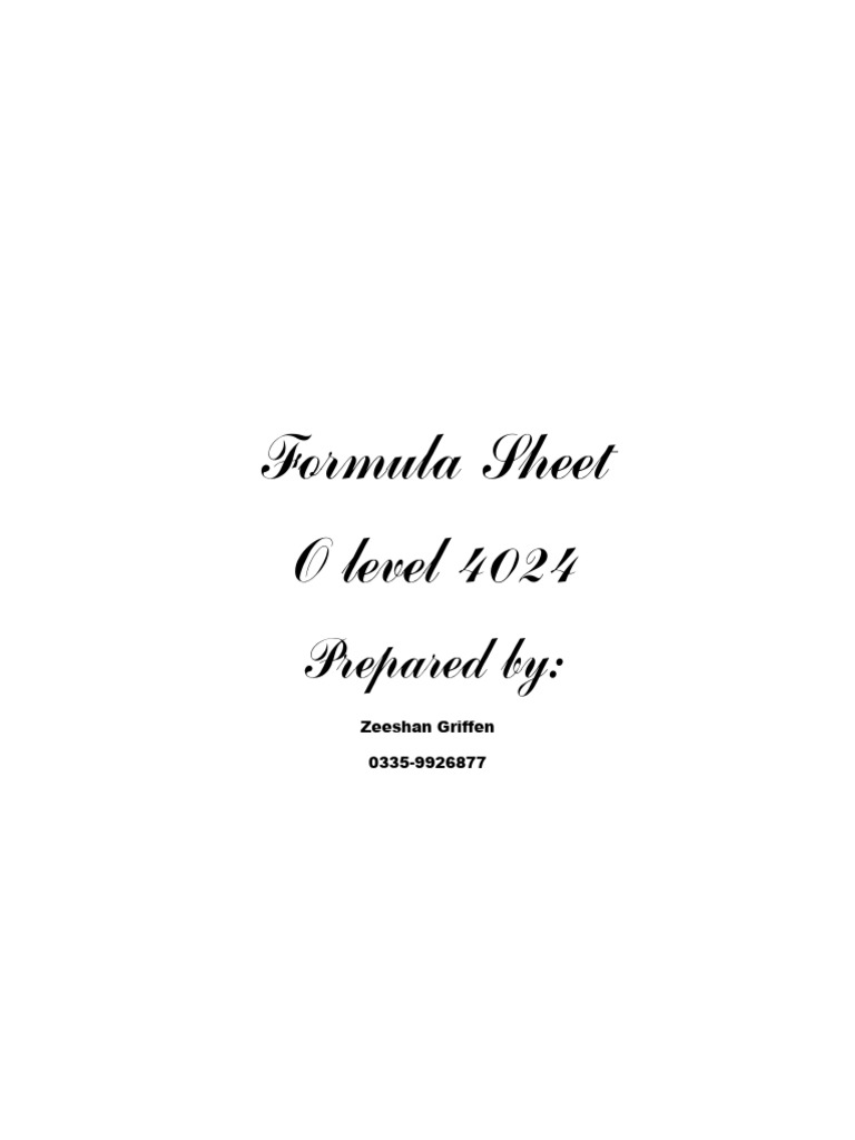 O Level 4024 Formula Sheet | PDF