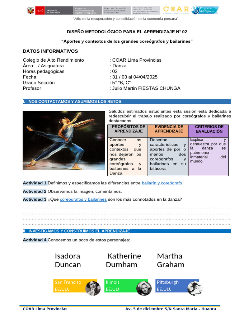 5to - Arte y Cultura - DANZA - DMPA 2 - 2025 - Martin Fiestas | PDF ...