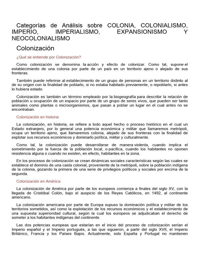 Tipos de Colonialismo e Imperialismo | PDF | Colonialismo | Imperialismo