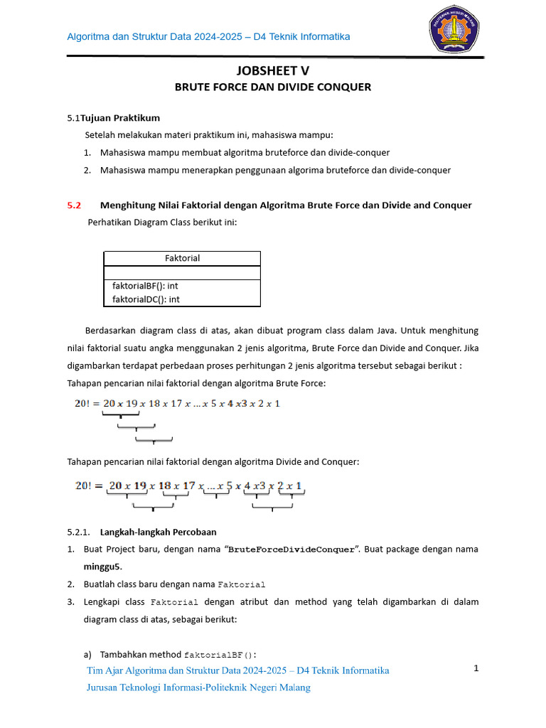 Jobsheet 5 Brute-Force Dan Divide-Conquer | PDF