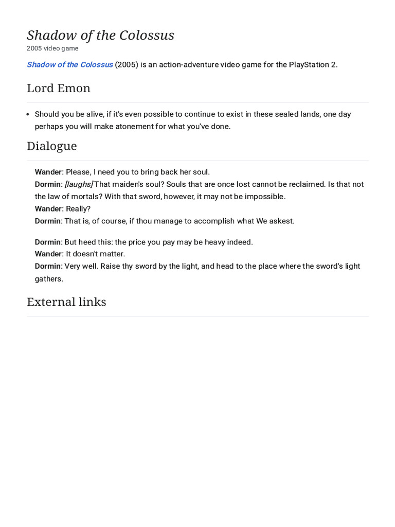Shadow of the Colossus: Key Quotes | PDF