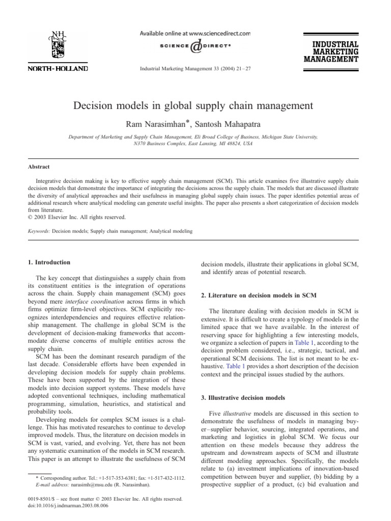 Integrative Decision Models in SCM | PDF | Supply Chain Management ...