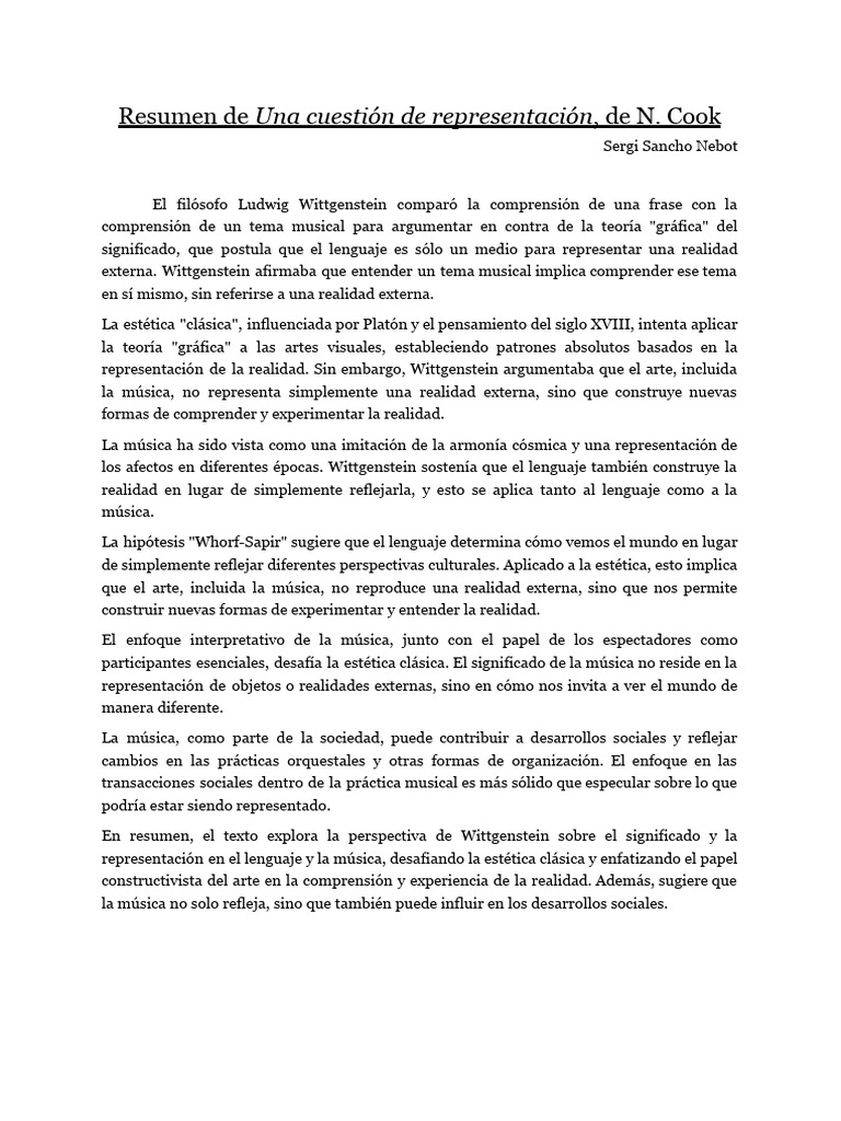 Resumen Cook Sergi Sancho | PDF | Realidad | Ludwig Wittgenstein