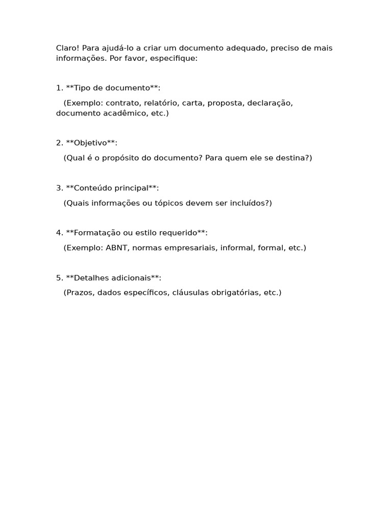 Solicitação de Informações para Documento | PDF