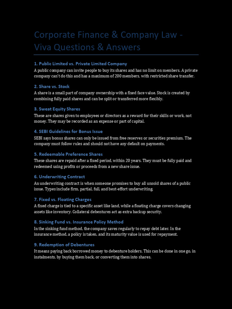 Corporate Finance Q&A: Key Concepts Explained | PDF | Dividend | Debt