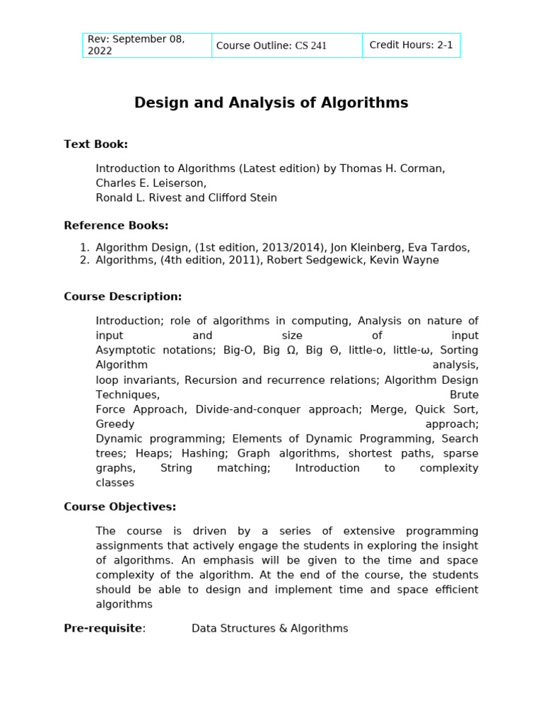 CS 241: Algorithm Design Course Outline | PDF | Algorithms | Dynamic ...