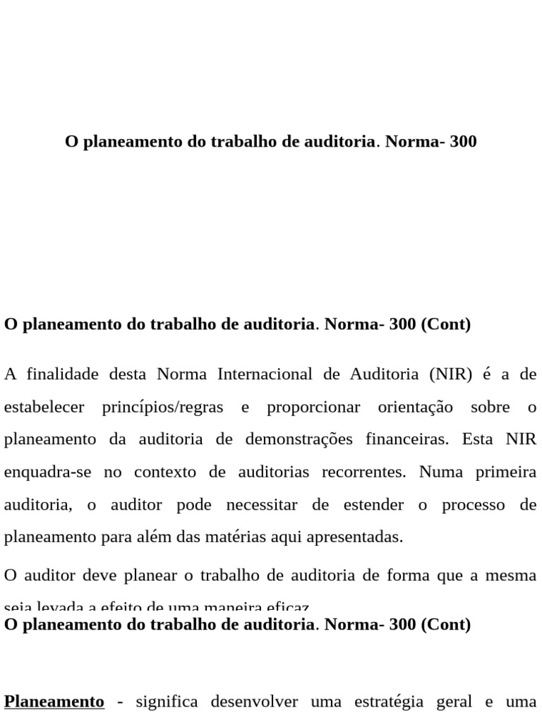 o Planeamento de Auditoria | PDF | Planejamento | Contabilidade