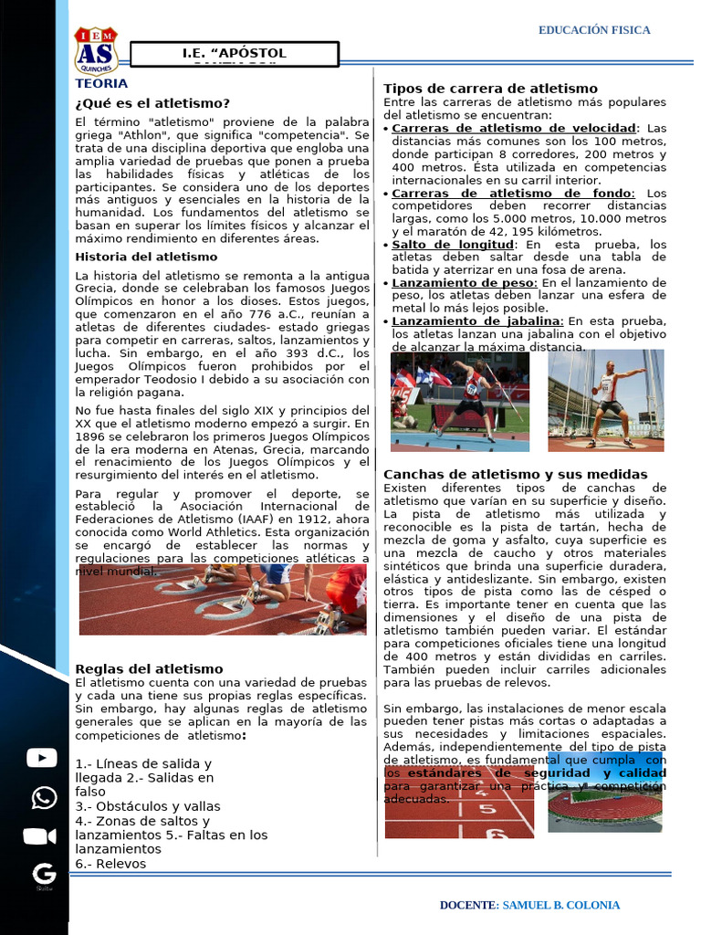 Historia y modalidades del atletismo | PDF | Deporte del atletismo
