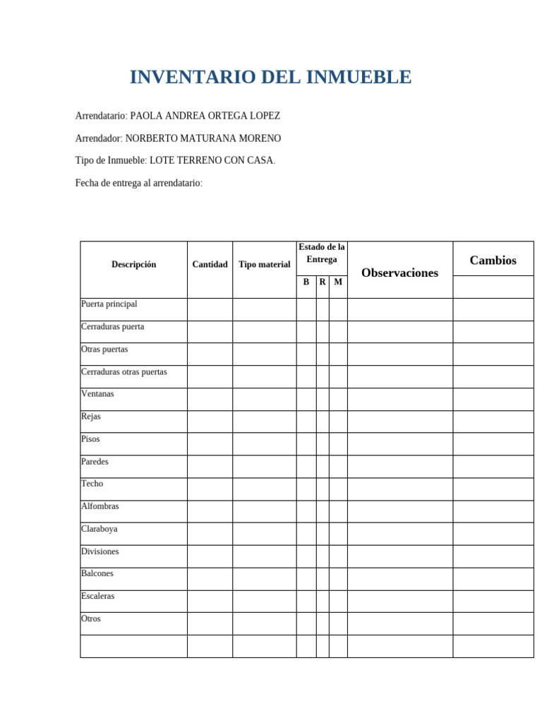 Inventario de Inmueble en Arrendamiento | PDF | Estufa de cocina | Inicio