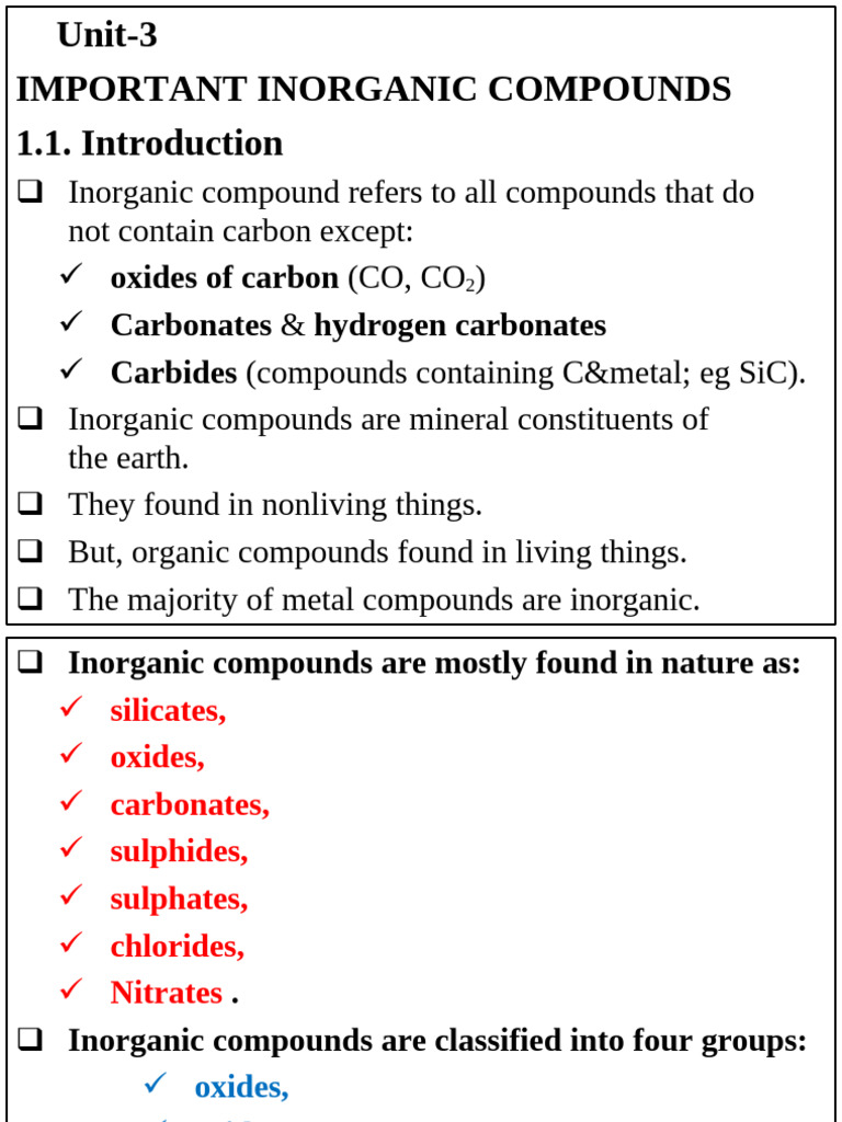 Inorganic Compounds Overview and Types | PDF | Ph | Hydroxide