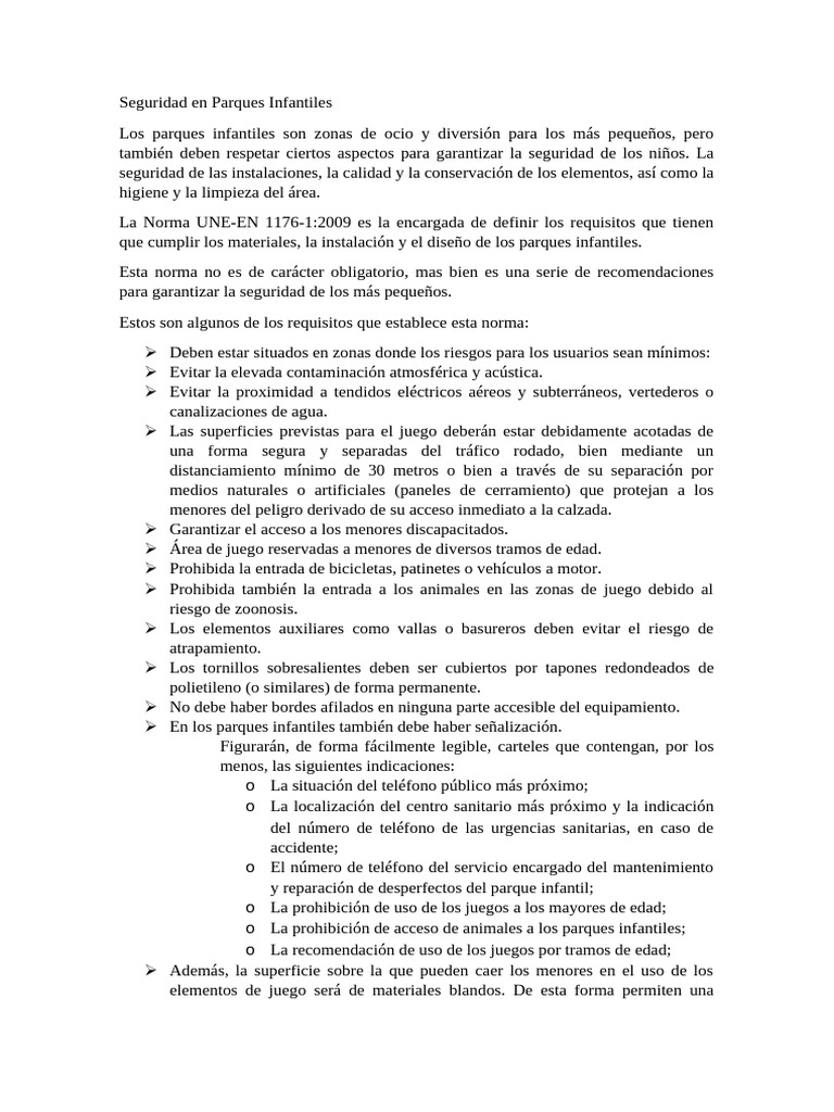 Seguridad en Parques Infantiles | PDF | Vertedero