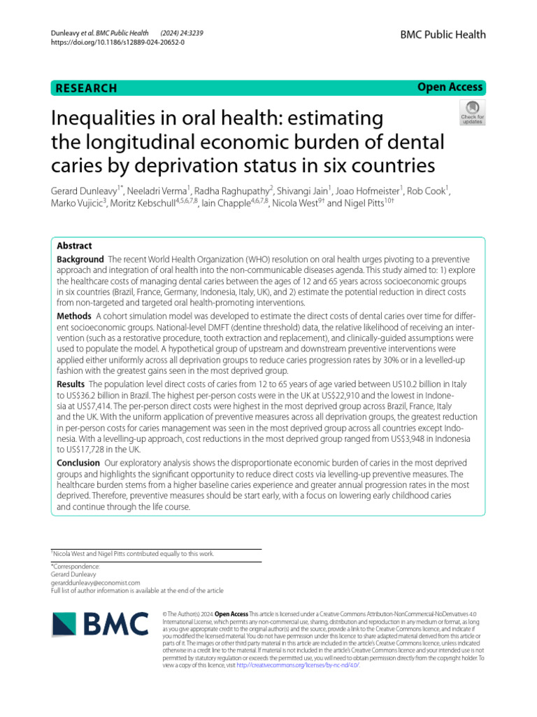 Economic Burden of Dental Caries 2024 | PDF | Oral Hygiene | Human Tooth