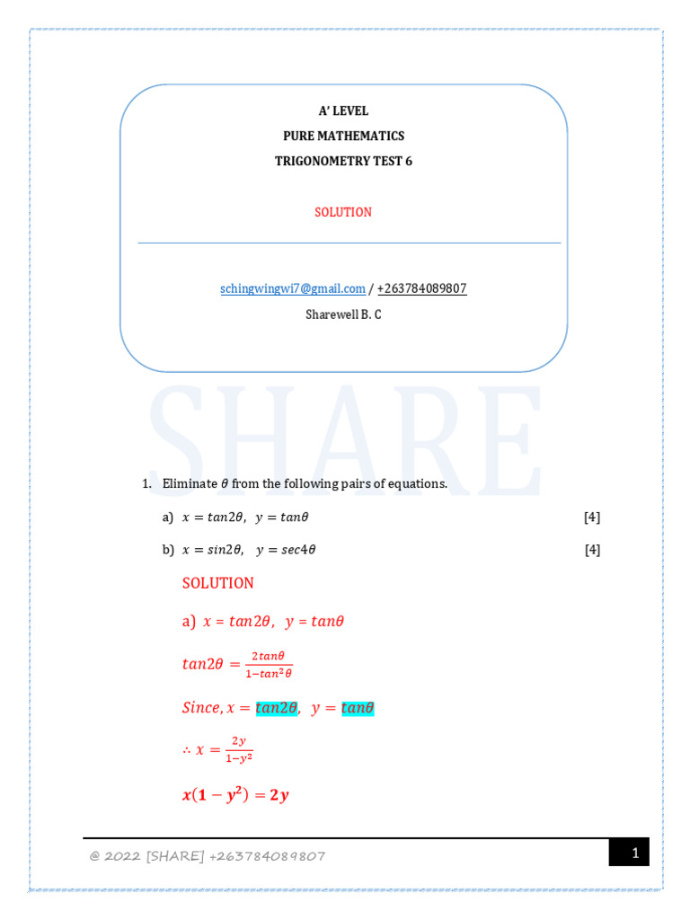 TEST_6_SOLUTION_(TRIGONOMETRY)_PURE_MATHEMATICS_share_(1) | PDF ...
