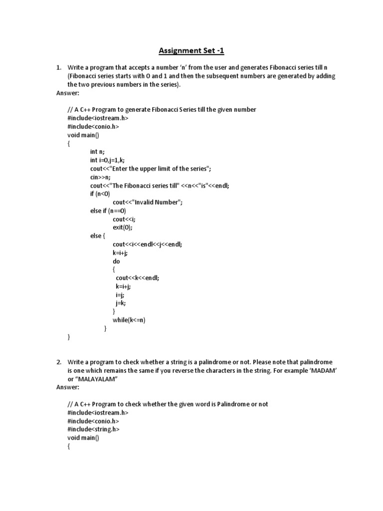 Assignment Set - 1 | PDF | Data Type | C++