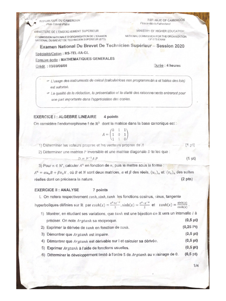 Mathématique BTS 2020 | PDF
