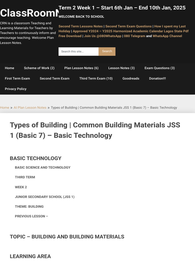 TypesofBuildingCommonBuildingMaterialsJSS1 (Basic7) BasicTechnology ...
