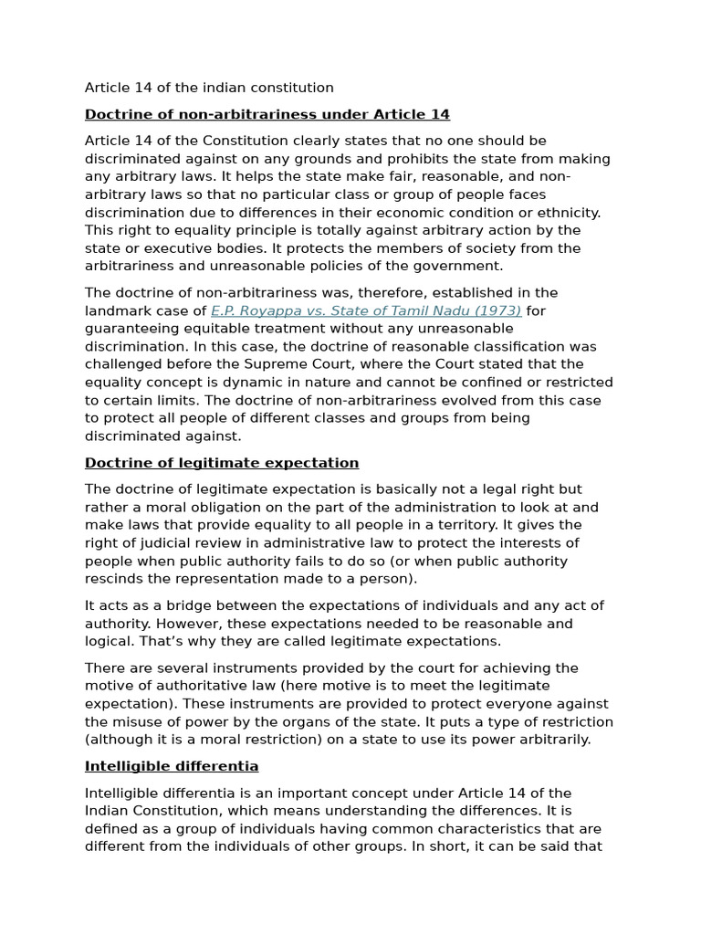 Article 14 of The Indian Constitution | PDF | Government | Human Rights